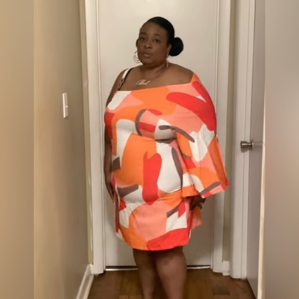 X-Plus Women One Shoulder Plus Size Pattern Dress Size 3X